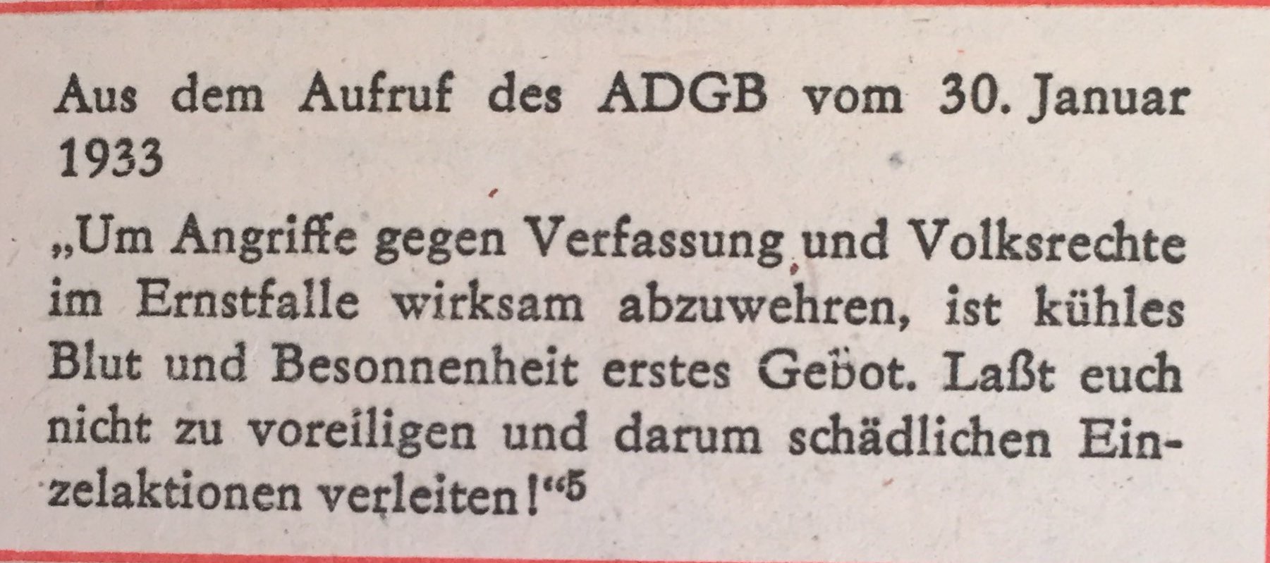 Aus Aufruf ADGB 30.01.1933