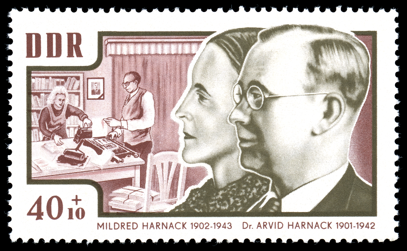 40+10 Pfennig-Sondermarke der DDR-Post 1964 mit Arvid Harnack und seiner Frau Mildred