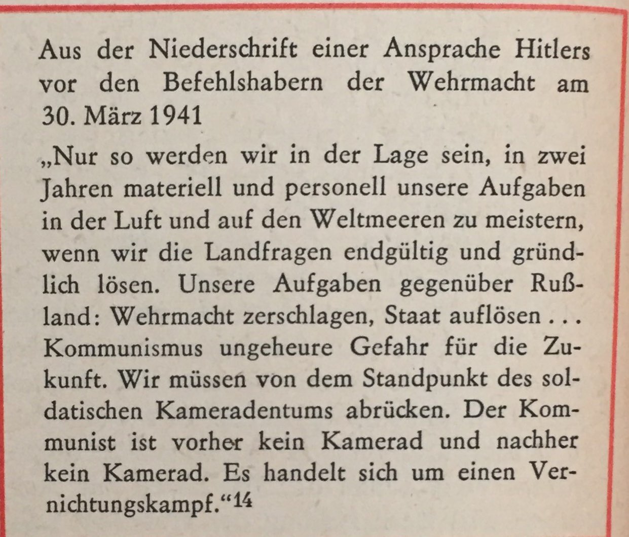 aus Ansprache Hitlers März 1941